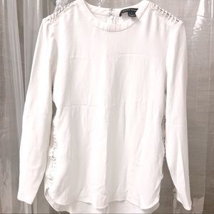 Ralph Lauren white blouse with leather stitching detail